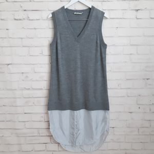 T by Alexander Wang Grey Knit Sleeveless Midi Dress with Striped Hem
